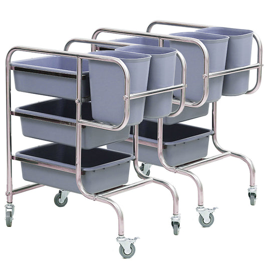 SOGA 2X 3 Tier Food Trolley Food Waste Cart Five Buckets Kitchen Food Utility 80x43x89cm Round • LUZ-FoodCart1212X2
