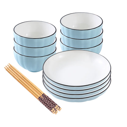 SOGA Blue Japanese Style Ceramic Dinnerware Crockery Soup Bowl Plate Server Kitchen Home Decor Set of 10 LUZ-BowlG306