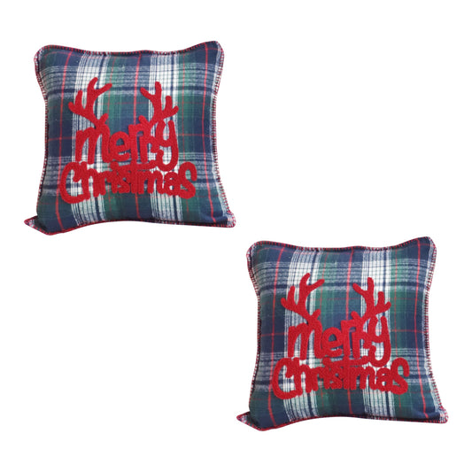 SOGA 2X 45cm Throw Pillow Multicolor Christmas Plaid with Antler Design for Festive Holiday Square Cushion Home Decor • LUZ-FrenchCushion273X2