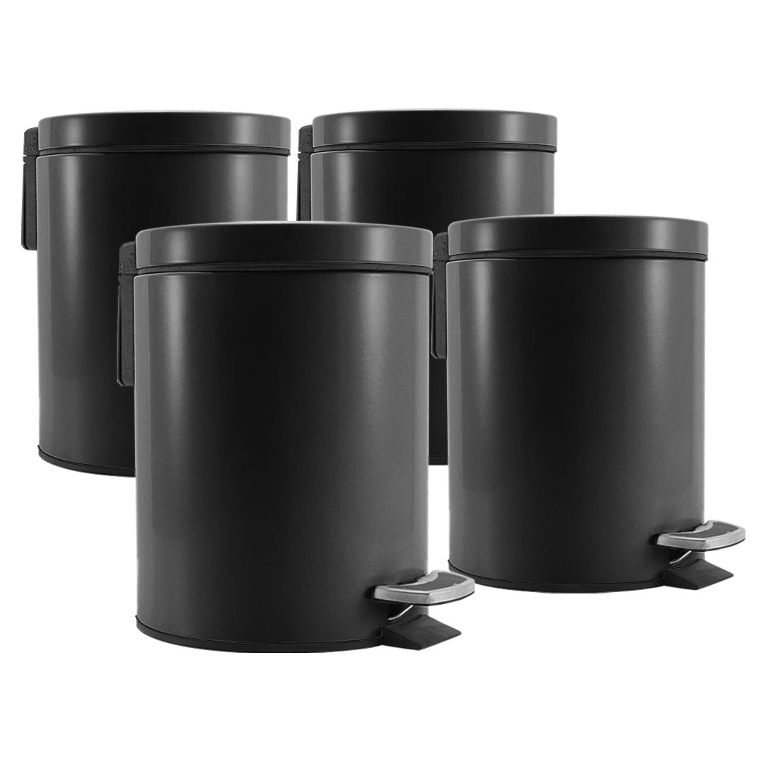 SOGA 4X Foot Pedal Stainless Steel Rubbish Recycling Garbage Waste Trash Bin Round 12L Black • LUZ-RubbishBinRound12LBlackX4