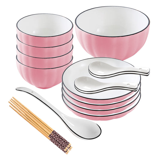 SOGA Pink Japanese Style Ceramic Dinnerware Crockery Soup Bowl Plate Server Kitchen Home Decor Set of 9 • LUZ-BowlG116