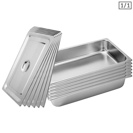 SOGA 6X Gastronorm GN Pan Full Size 1/1 GN Pan 10cm Deep Stainless Steel Tray With Lid • LUZ-GP5404wLidX6