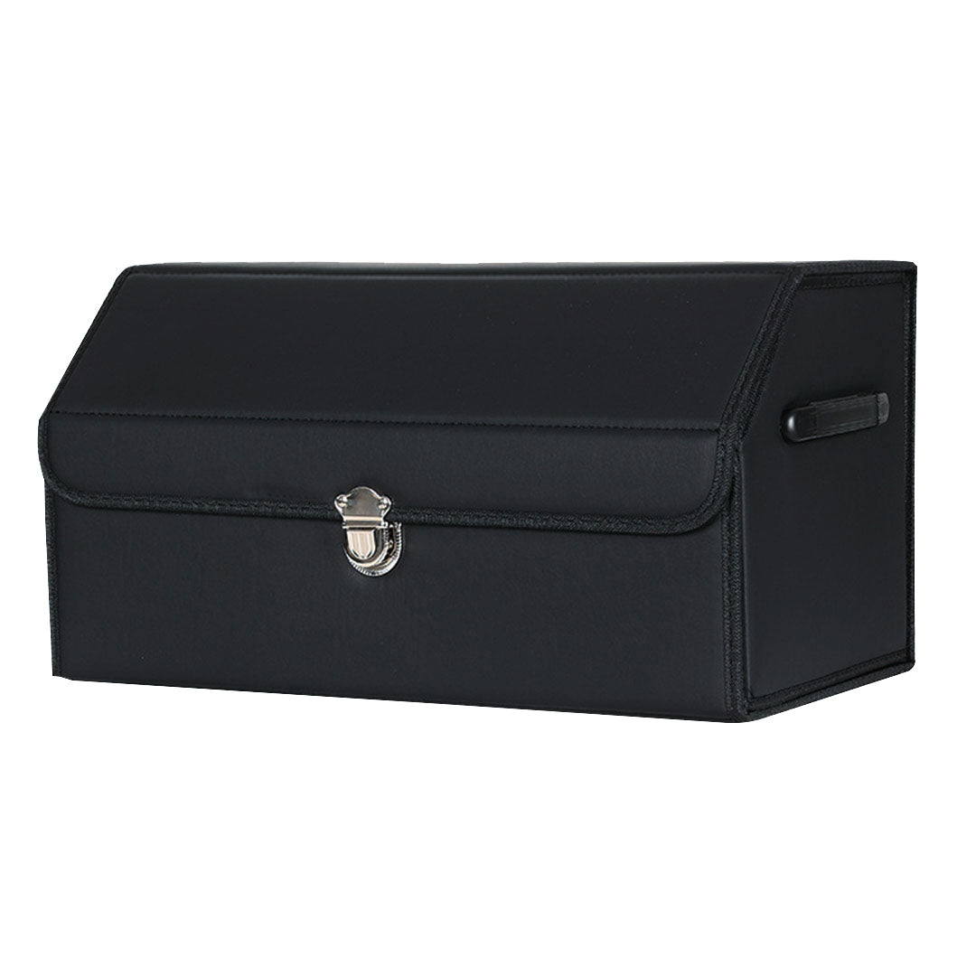 SOGA Leather Car Boot Collapsible Foldable Trunk Cargo Organizer Portable Storage Box With Lock Black Medium • LUZ-StorageBLKV20Med