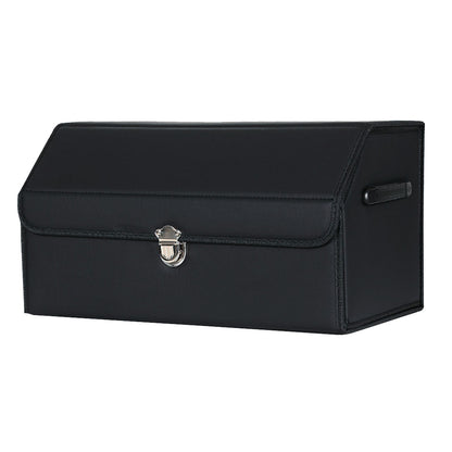 SOGA Leather Car Boot Collapsible Foldable Trunk Cargo Organizer Portable Storage Box With Lock Black Medium • LUZ-StorageBLKV20Med
