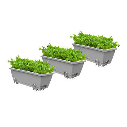 SOGA 49.5cm Gray Rectangular Planter Vegetable Herb Flower Outdoor Plastic Box with Holder Balcony Garden Decor Set of 3 • LUZ-PlantBox3H