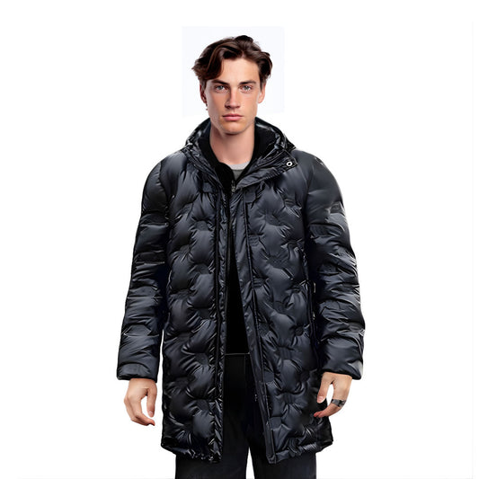 abbee Black Large Winter Hooded Glossy Overcoat Long Jacket Stylish Lightweight Quilted Warm Puffer Coat • LUZ-DJ-9809A