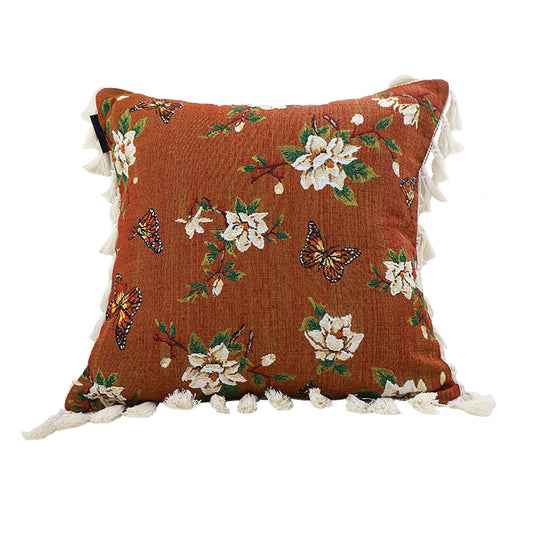 SOGA 45cm French Vintage Butterfly and Flower Tassel with Caramel Color Throw Pillow • LUZ-FrenchCushion248