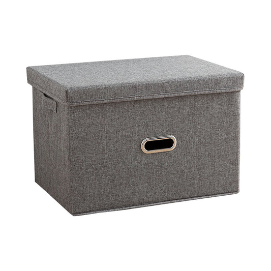 SOGA Grey Medium Foldable Canvas Storage Box Cube Clothes Basket Organiser Home Decorative Box • LUZ-SBox002