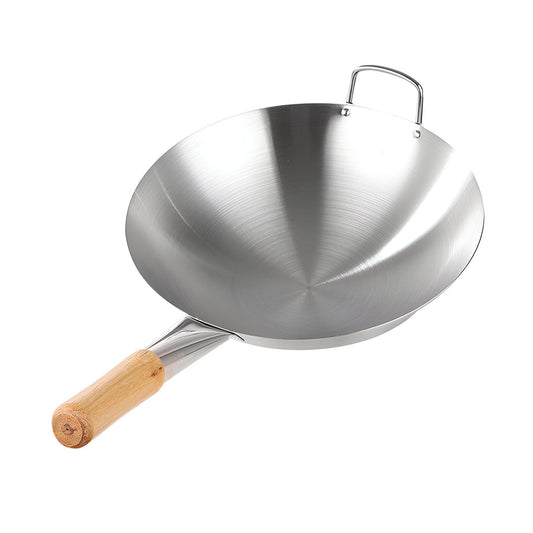 SOGA 38cm Stainless Steel Kitchen Cooking Wok with Wood Handle • LUZ-WokHandle38