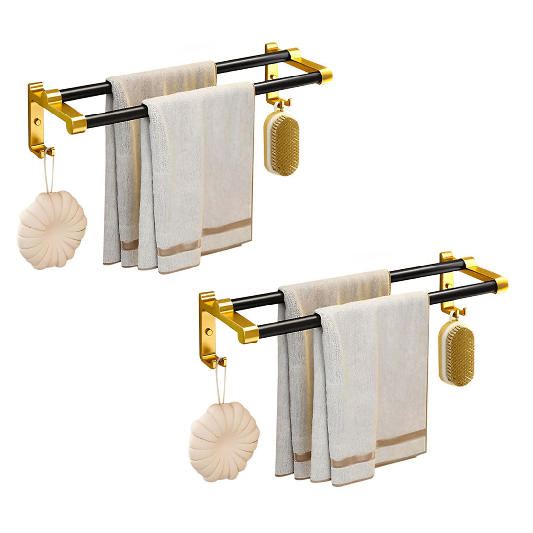 SOGA 2X 61cm Wall-Mounted Double Pole Towel Holder Bathroom Organiser Rail Hanger with Hooks LUZ-TAN1010X2