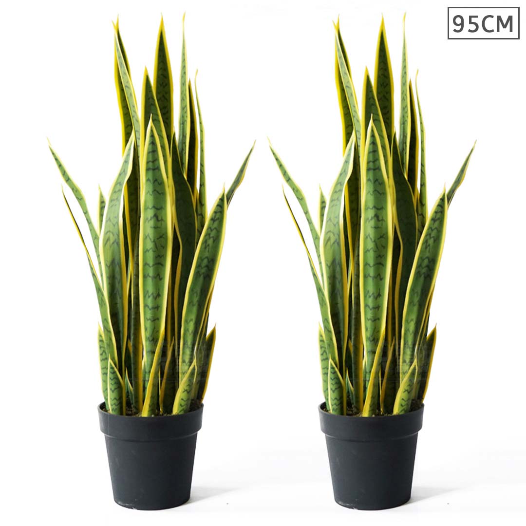 SOGA 2X 95cm Artificial Indoor Yellow Edge Tiger Piran Fake Decoration Tree Flower Pot Plant • LUZ-APlantFH0105YX2