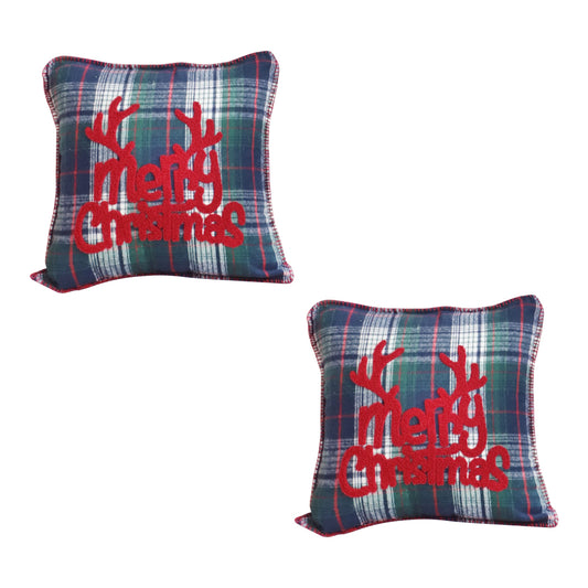 SOGA 2X 45cm Throw Pillow Multicolor Christmas Plaid with Antler Design for Festive Holiday Square Cushion Home Decor LUZ-FrenchCushion273X2