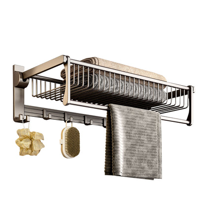 SOGA 61cm Gray Wall-Mounted Double Pole Towel Holder Bathroom Organiser Rail Hanger with Hooks • LUZ-TAN1016