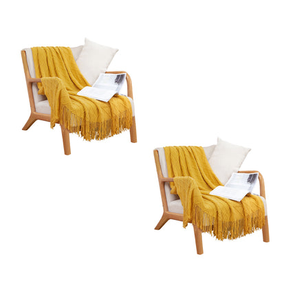 SOGA 2X Yellow Diamond Pattern Knitted Throw Blanket Warm Cozy Woven Cover Couch Bed Sofa Home Decor with Tassels • LUZ-Blanket901X2