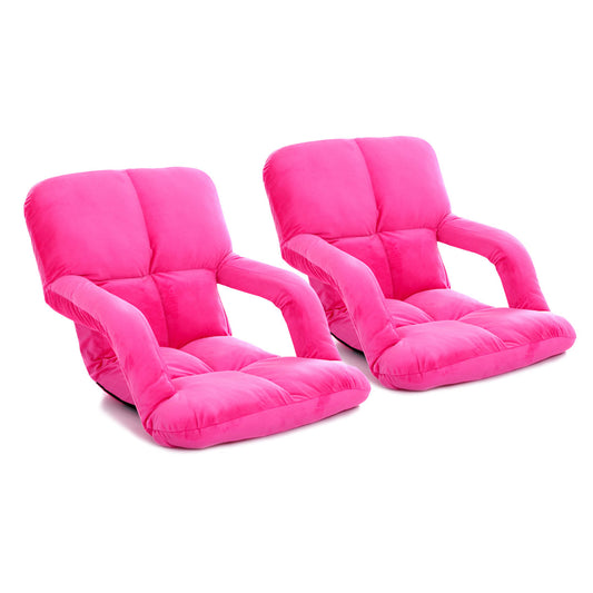 SOGA 2X Foldable Lounge Cushion Adjustable Floor Lazy Recliner Chair with Armrest Pink • LUZ-LoungeKidPinkX2