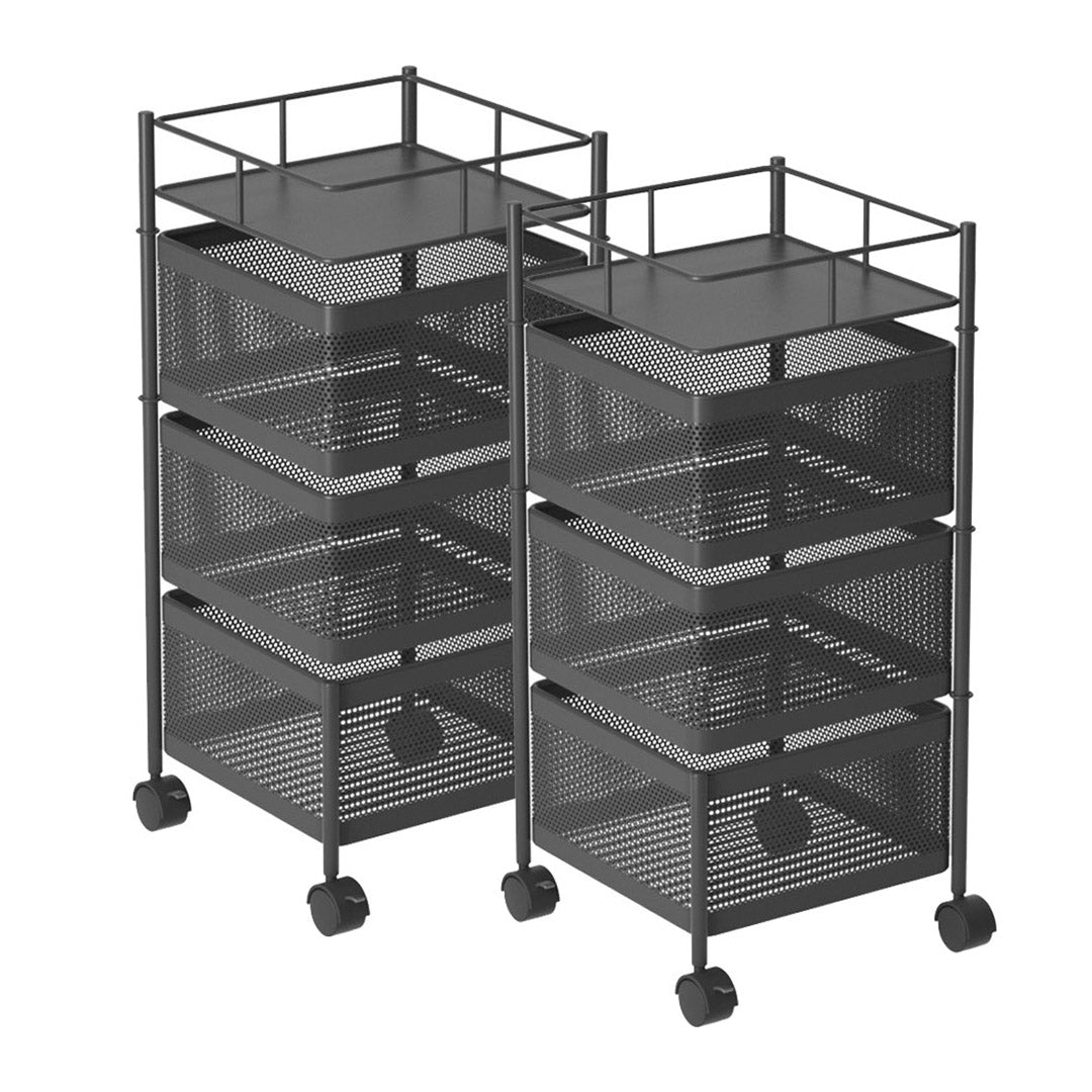SOGA 2X 3 Tier Steel Square Rotating Kitchen Cart Multi-Functional Shelves Portable Storage Organizer with Wheels • LUZ-KitchenXY019X2