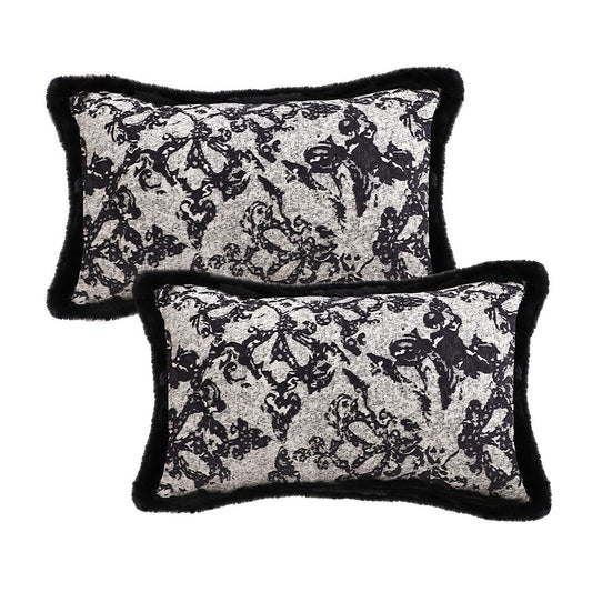 SOGA 2X 35cm Vintage Black Pillowcase Set Black Herringbone Pattern Lumbar Throw Pillow • LUZ-FrenchCushion255X2
