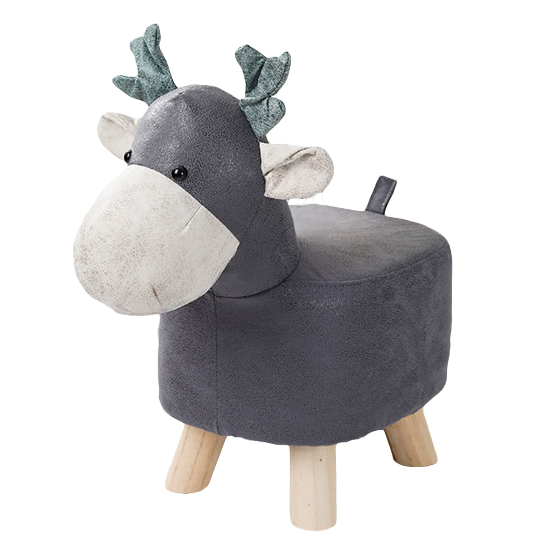 SOGA Grey Children Bench Deer Character Round Ottoman Stool Soft Small Comfy Seat Home Decor • LUZ-AniStool25