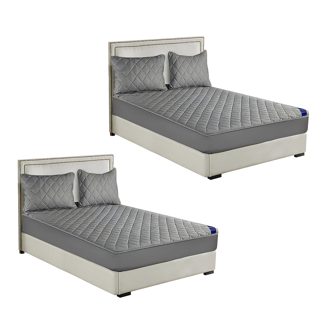 SOGA 2X Grey 153cm Wide Cross-Hatch Mattress Cover Thick Quilted Stretchable Bed Spread Sheet Protector with Pillow Covers • LUZ-BCover4006X2