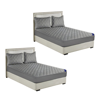 SOGA 2X Grey 153cm Wide Cross-Hatch Mattress Cover Thick Quilted Stretchable Bed Spread Sheet Protector with Pillow Covers • LUZ-BCover4006X2
