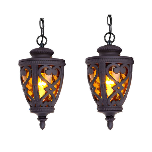 Vintage Lamp 2X 48cm  Aluminum Glass Lantern Chandelier for Home Decor • LUZ-Lamp301HangX2