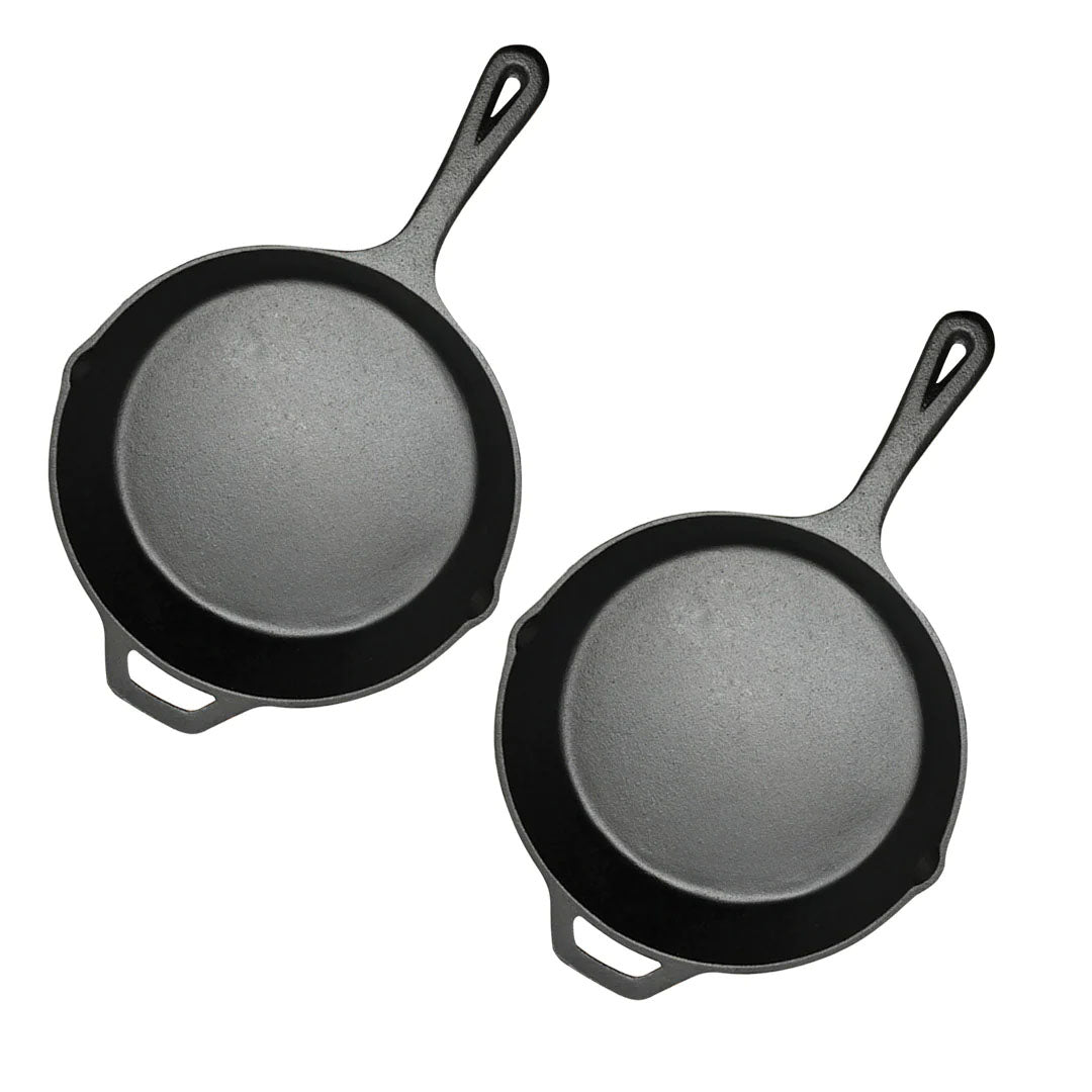 SOGA 2X 30cm Round Cast Iron Frying Pan Skillet Steak Sizzle Platter with Helper Handle • LUZ-ZPai008X2