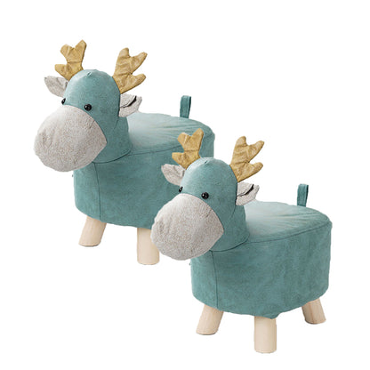 SOGA 2X Green Children Bench Deer Character Round Ottoman Stool Soft Small Comfy Seat Home Decor • LUZ-AniStool26X2