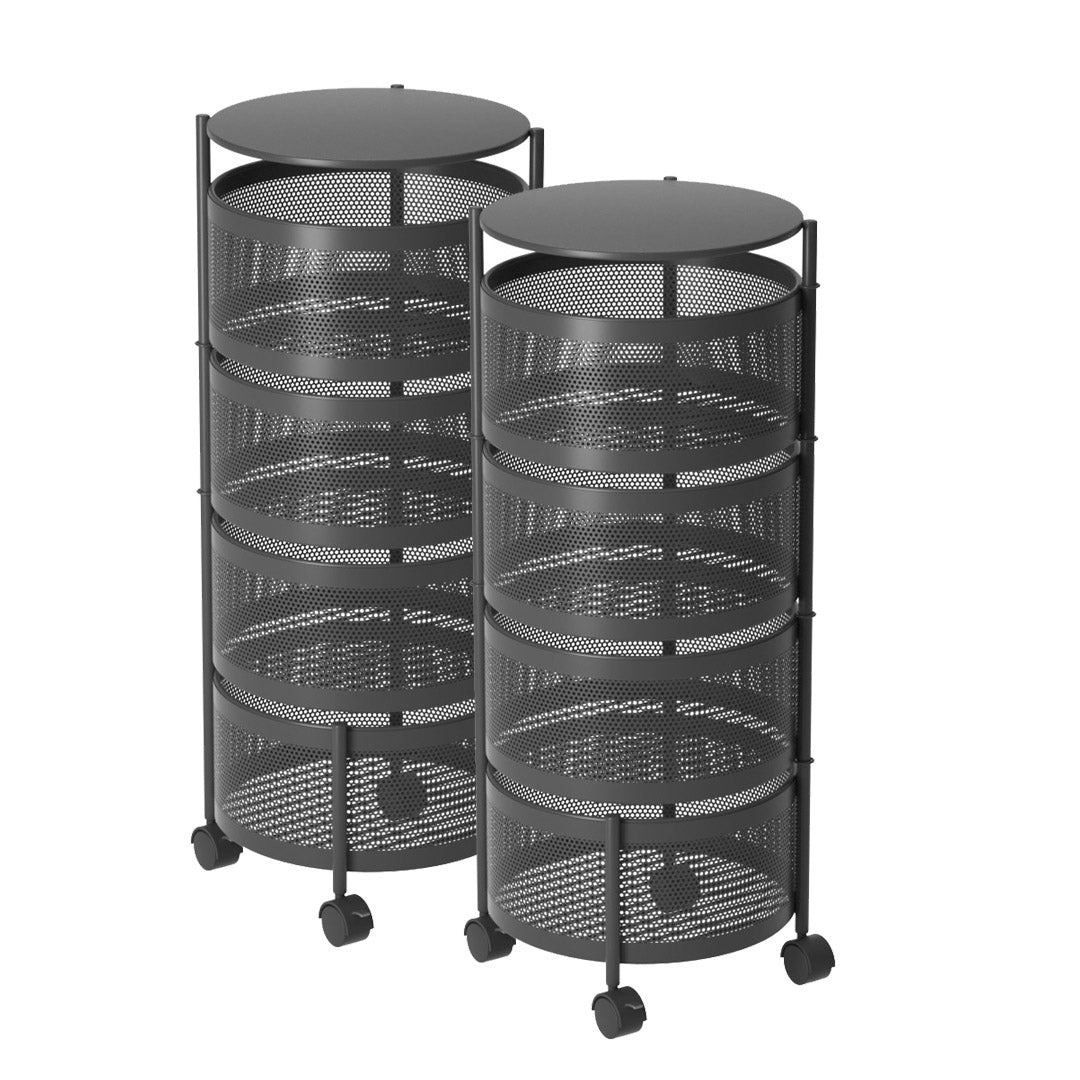 SOGA 2X 4 Tier Steel Round Rotating Kitchen Cart Multi-Functional Shelves Portable Storage Organizer with Wheels • LUZ-KitchenXY016X2