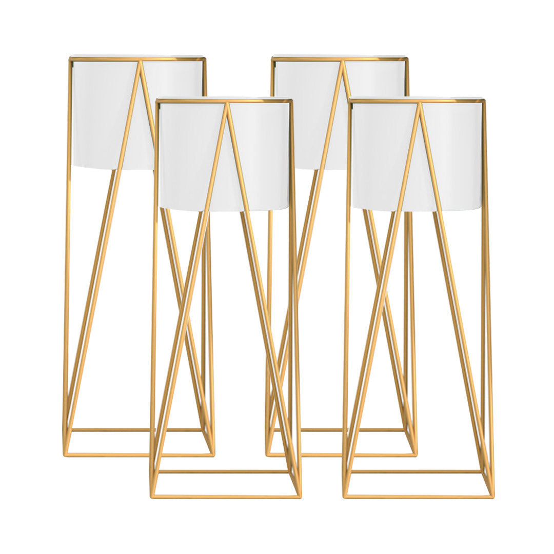 SOGA 4X 50cm Gold Metal Plant Stand with White Flower Pot Holder Corner Shelving Rack Indoor Display • LUZ-FPotH52WHTX4