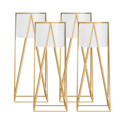 SOGA 4X 50cm Gold Metal Plant Stand with White Flower Pot Holder Corner Shelving Rack Indoor Display • LUZ-FPotH52WHTX4