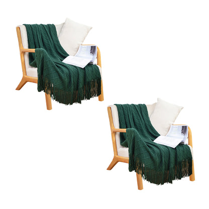 SOGA 2X Green Diamond Pattern Knitted Throw Blanket Warm Cozy Woven Cover Couch Bed Sofa Home Decor with Tassels • LUZ-Blanket903X2