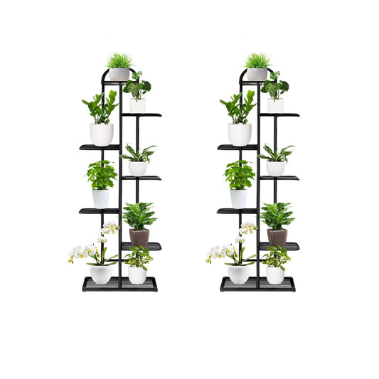 SOGA 2X 7 Tier 8 Pots Black Metal Plant Stand Flowerpot Display Shelf Rack Indoor Home Office Decor • LUZ-FPotH05X2