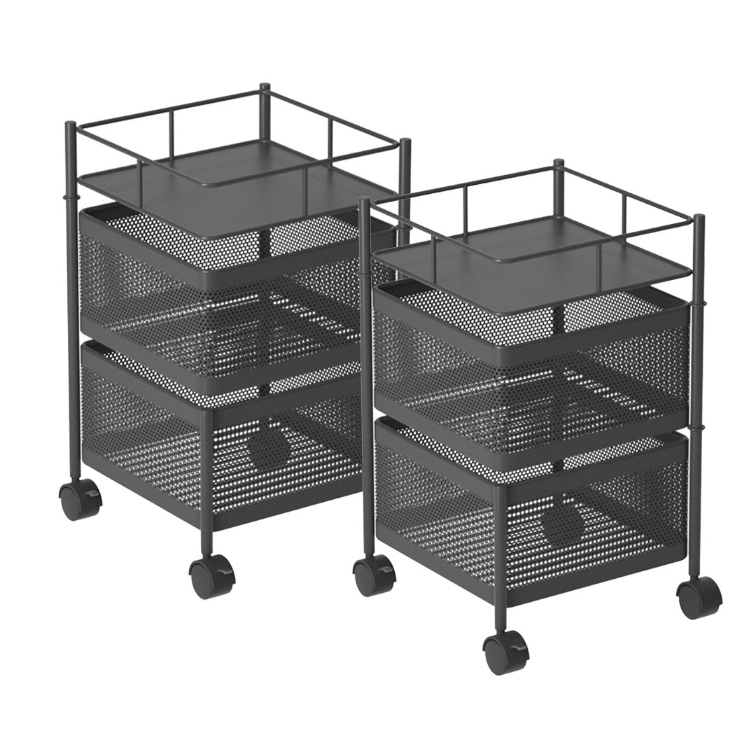 SOGA 2X 2 Tier Steel Square Rotating Kitchen Cart Multi-Functional Shelves Portable Storage Organizer with Wheels • LUZ-KitchenXY018X2