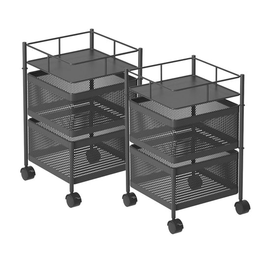 SOGA 2X 2 Tier Steel Square Rotating Kitchen Cart Multi-Functional Shelves Portable Storage Organizer with Wheels • LUZ-KitchenXY018X2