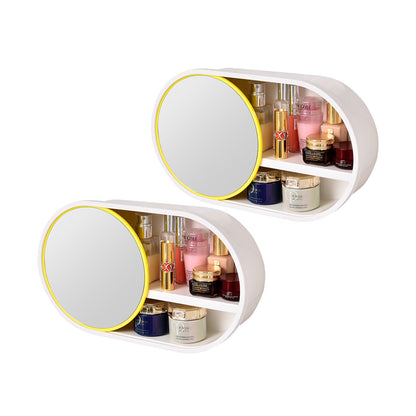 SOGA 2X 39cm Oval Wall-Mounted Mirror Storage Box Vanity Mirror Rack Bathroom Adhesive Shelf Home Organiser Decor LUZ-BathG323X2