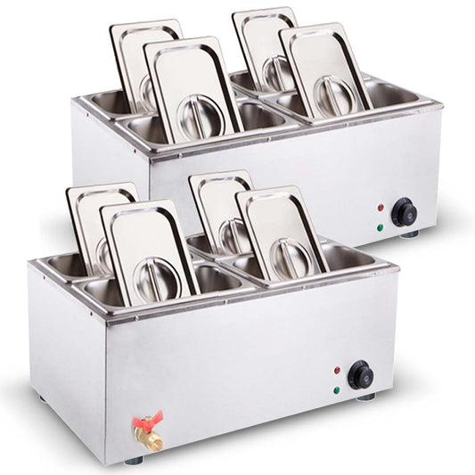 SOGA 2X Stainless Steel 4 X 1/2 GN Pan Electric Bain-Marie Food Warmer with Lid • LUZ-FoodWarmer742X2