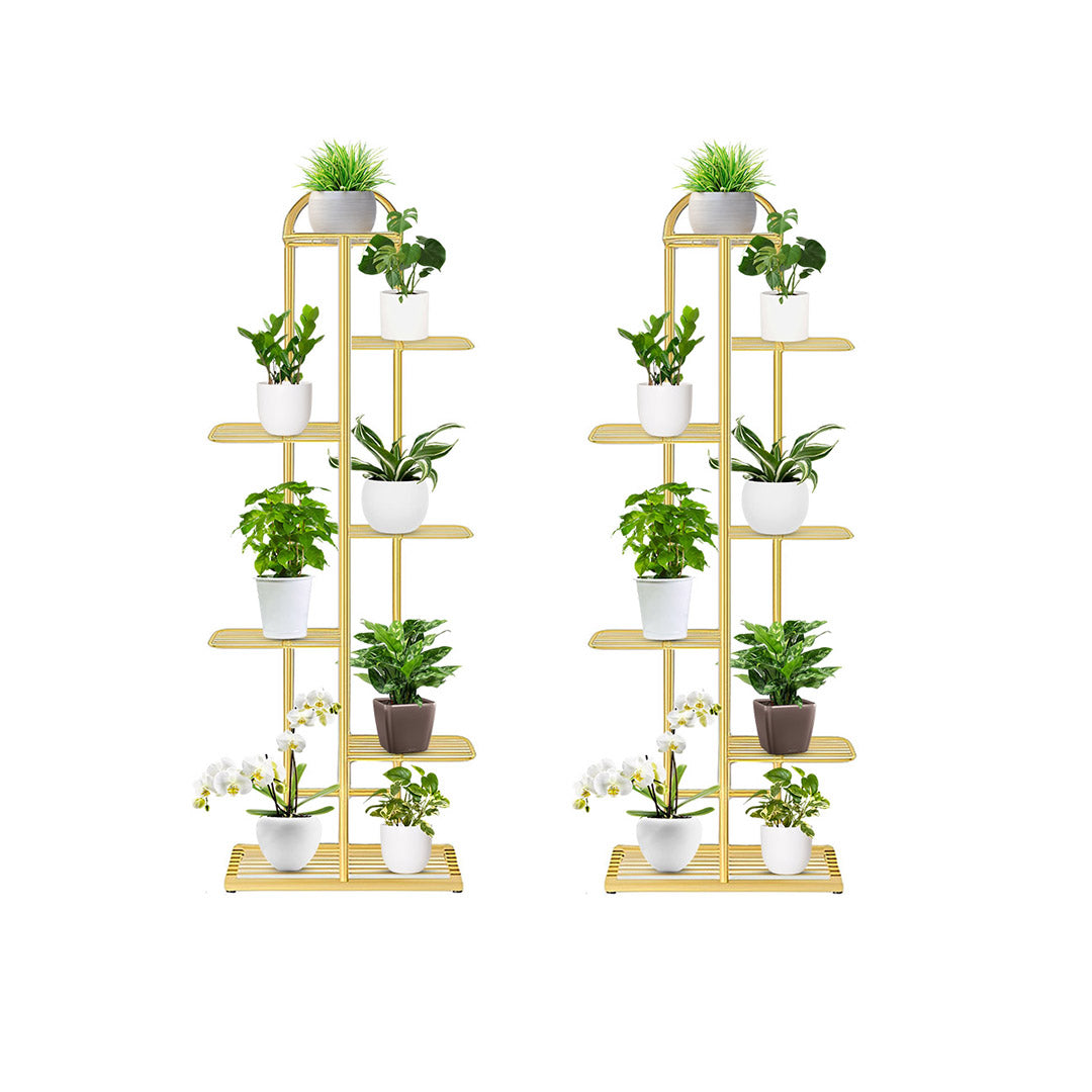 SOGA 2X 7 Tier 8 Pots Gold Metal Plant Stand Flowerpot Display Shelf Rack Indoor Home Office Decor • LUZ-FPotH15X2