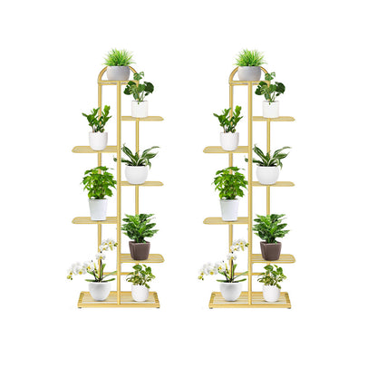 SOGA 2X 7 Tier 8 Pots Gold Metal Plant Stand Flowerpot Display Shelf Rack Indoor Home Office Decor • LUZ-FPotH15X2