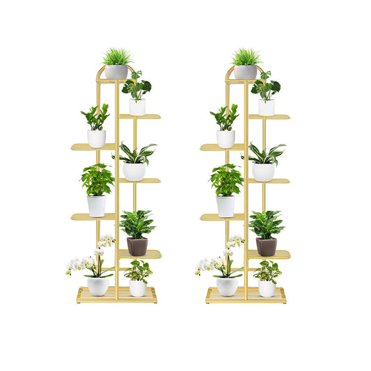 SOGA 2X 7 Tier 8 Pots Gold Metal Plant Stand Flowerpot Display Shelf Rack Indoor Home Office Decor • LUZ-FPotH15X2