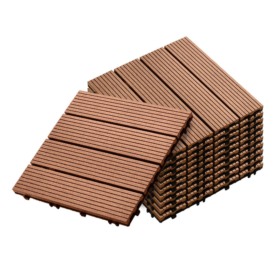 SOGA 11 pcs Red Brown DIY Wooden Composite Decking Tiles Garden Outdoor Backyard Flooring Home Decor • LUZ-Deck7003