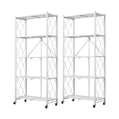 SOGA 2X 5 Tier Steel White Foldable Kitchen Cart Multi-Functional Shelves Portable Storage Organizer with Wheels • LUZ-KitchenXY003WHTX2
