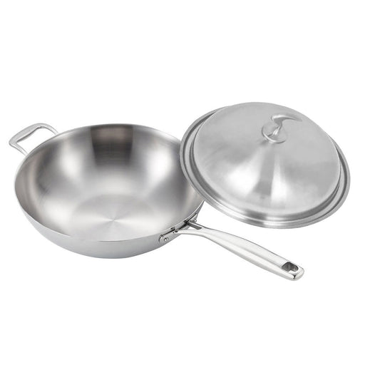 SOGA 18/10 Stainless Steel Fry Pan 34cm Frying Pan Top Grade Skillet with Helper Handle and Lid • LUZ-TRIFPO34