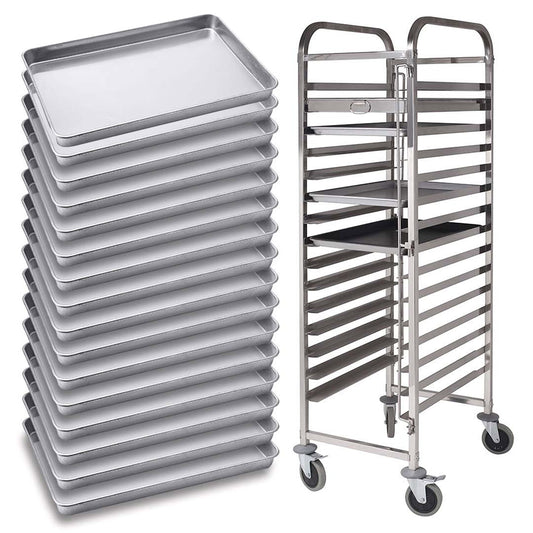 SOGA Gastronorm Trolley 16 Tier Stainless Steel with Aluminum Baking Pan Cooking Tray for Bakers • LUZ-Soga1310-16X6040