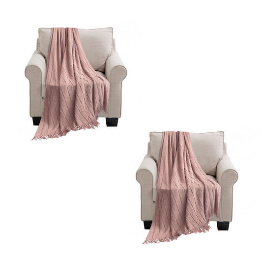 SOGA 2X Pink Textured Knitted Throw Blanket Warm Cozy Woven Cover Couch Bed Sofa Home Decor with Tassels • LUZ-Blanket927X2