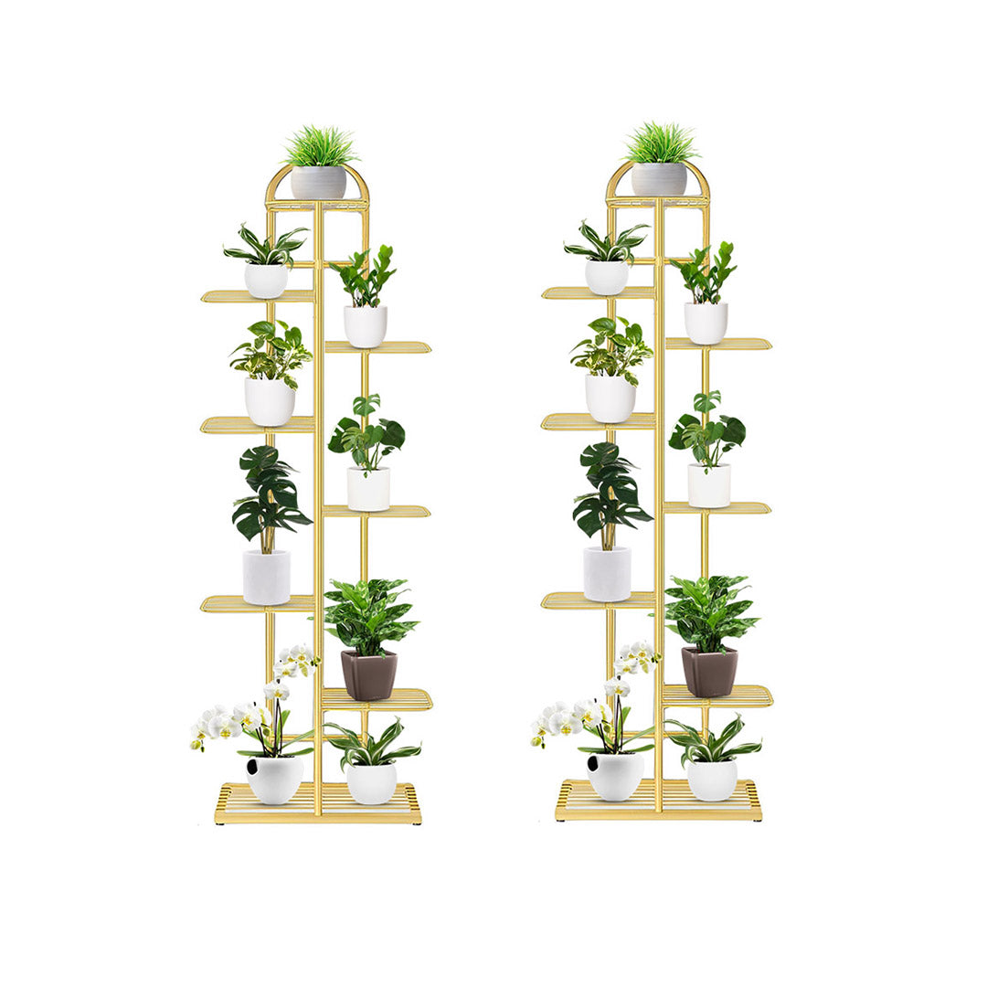 SOGA 2X 8 Tier 9 Pots Gold Metal Plant Stand Flowerpot Display Shelf Rack Indoor Home Office Decor • LUZ-FPotH16X2
