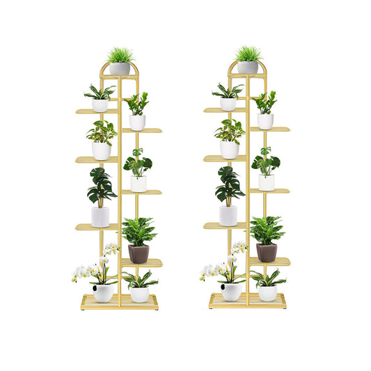 SOGA 2X 8 Tier 9 Pots Gold Metal Plant Stand Flowerpot Display Shelf Rack Indoor Home Office Decor • LUZ-FPotH16X2