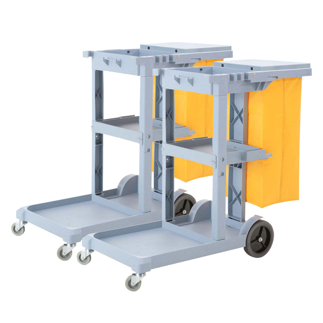 SOGA 2X 3 Tier Multifunction Janitor Cleaning Waste Cart Trolley and Waterproof Bag • LUZ-FoodCart033GWGrayX2