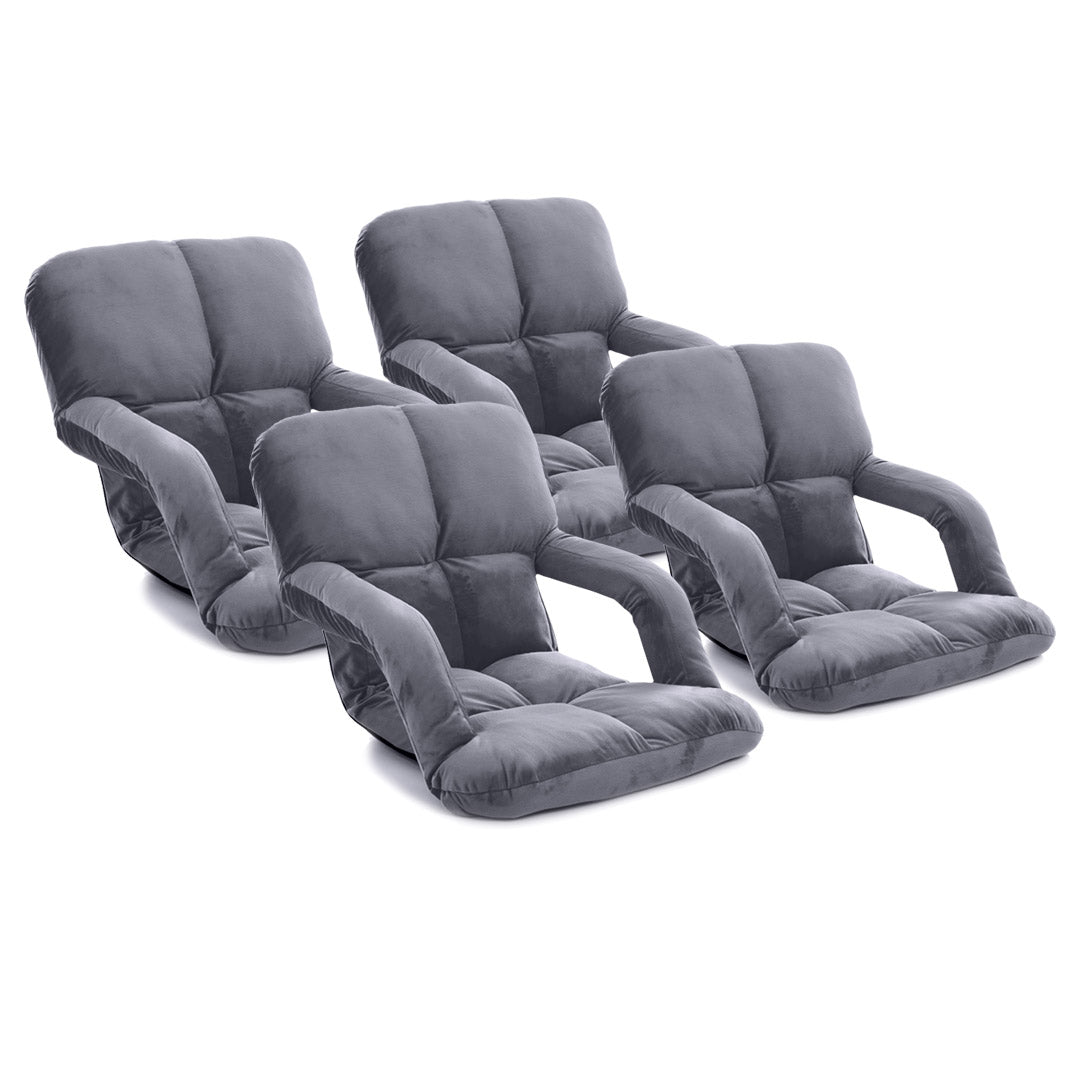 SOGA 4X Foldable Lounge Cushion Adjustable Floor Lazy Recliner Chair with Armrest Grey • LUZ-LoungeKidGreyX4