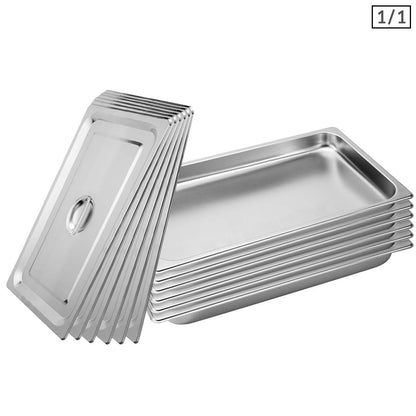 SOGA 6X Gastronorm GN Pan Full Size 1/1 GN Pan 4cm Deep Stainless Steel Tray With Lid • LUZ-GP5402wLidX6A