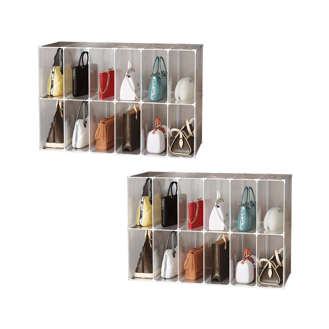 SOGA 2X 12-Cube Portable Bag Box Foldable Cubby DIY Organiser Tote Clutch Purse Space Saving Shelf Cabinet • LUZ-BagBox055X2